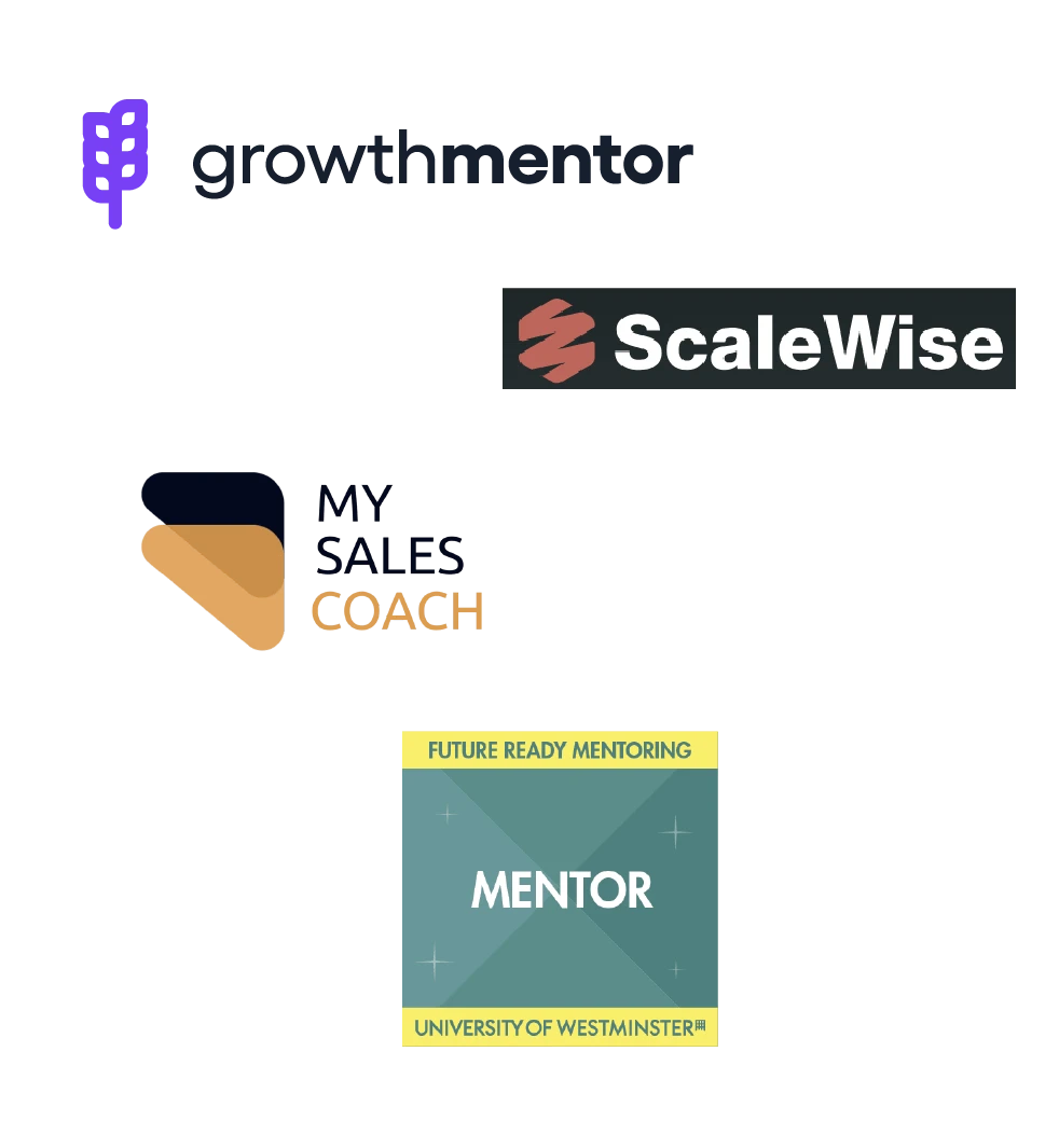 Coaching platforms Tom works with: GrowthMentor, ScaleWise, My Sales Coach and Mentor