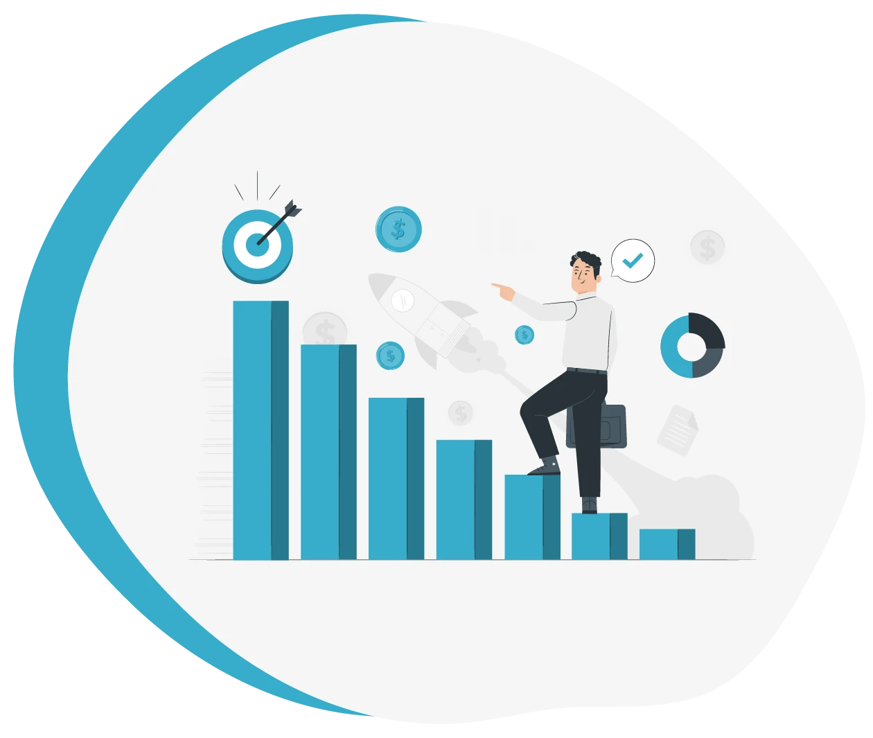 Illustration of a revenue leader climbing a growth chart